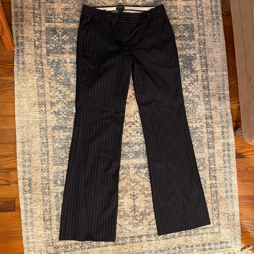 J. Crew size 2 City fit navy with white pinstripe bootcut dress pants